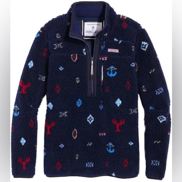 Vineyard Vines Jackets & Blazers - NWT $188 Women’s Nautical Icons Supershep Fleece Half Zip Pullover Small Navy